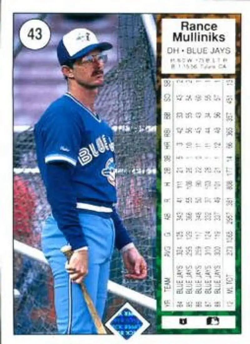 1989 Upper Deck #43 Rance Mulliniks NM-MT Toronto Blue Jays Baseball Card - Baseball Card Single