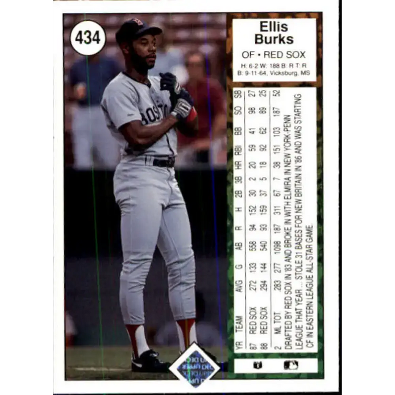 1989 Upper Deck #434 Ellis Burks NM-MT Boston Red Sox Baseball Card - Baseball Card Single