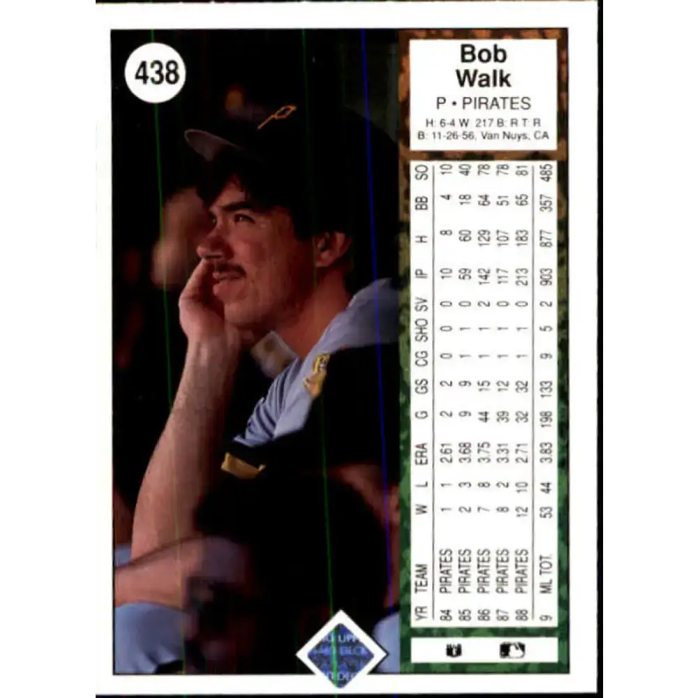 1989 Upper Deck #438 Bob Walk NM-MT Pittsburgh Pirates Baseball Card - Baseball Card Single