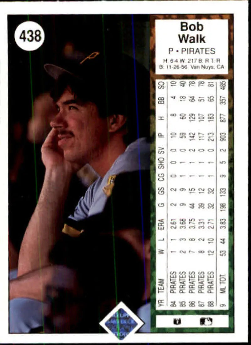 1989 Upper Deck #438 Bob Walk NM-MT Pittsburgh Pirates Baseball Card - Baseball Card Single