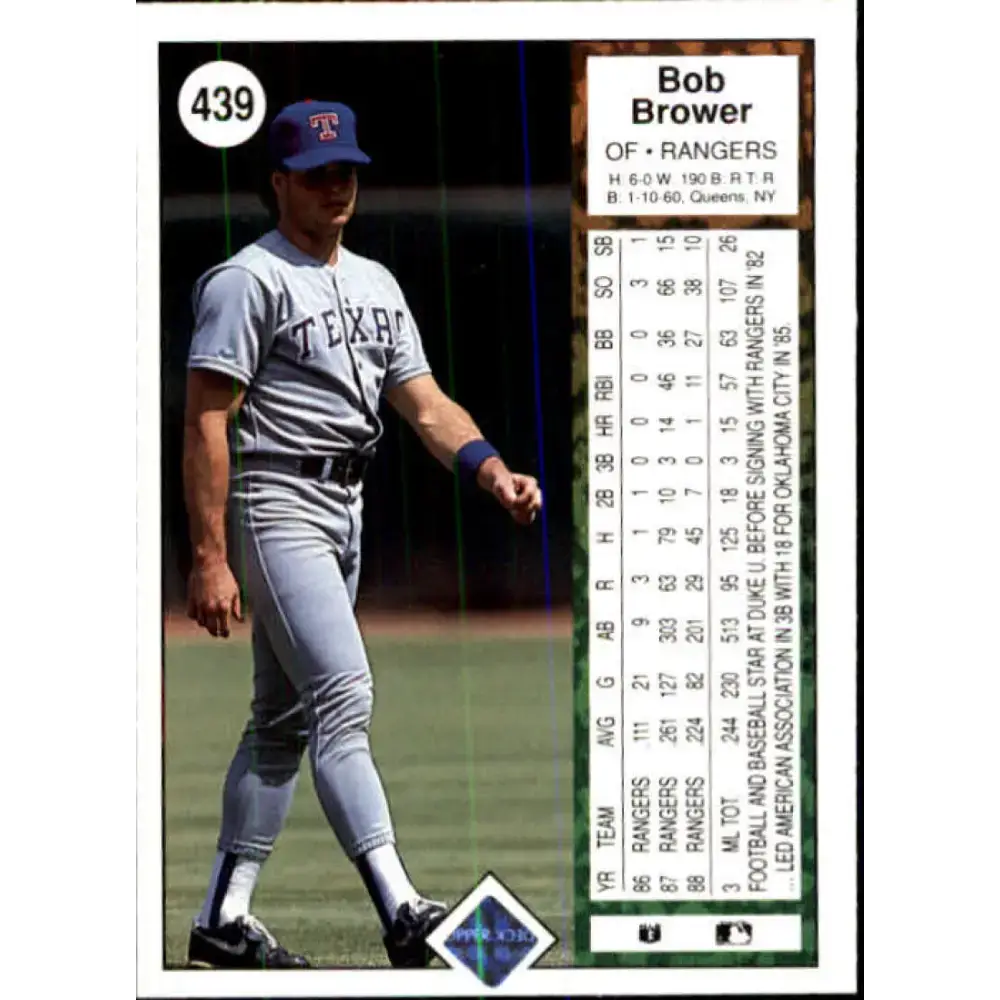 1989 Upper Deck #439 Bob Brower NM-MT Texas Rangers Baseball Card - Baseball Card Single