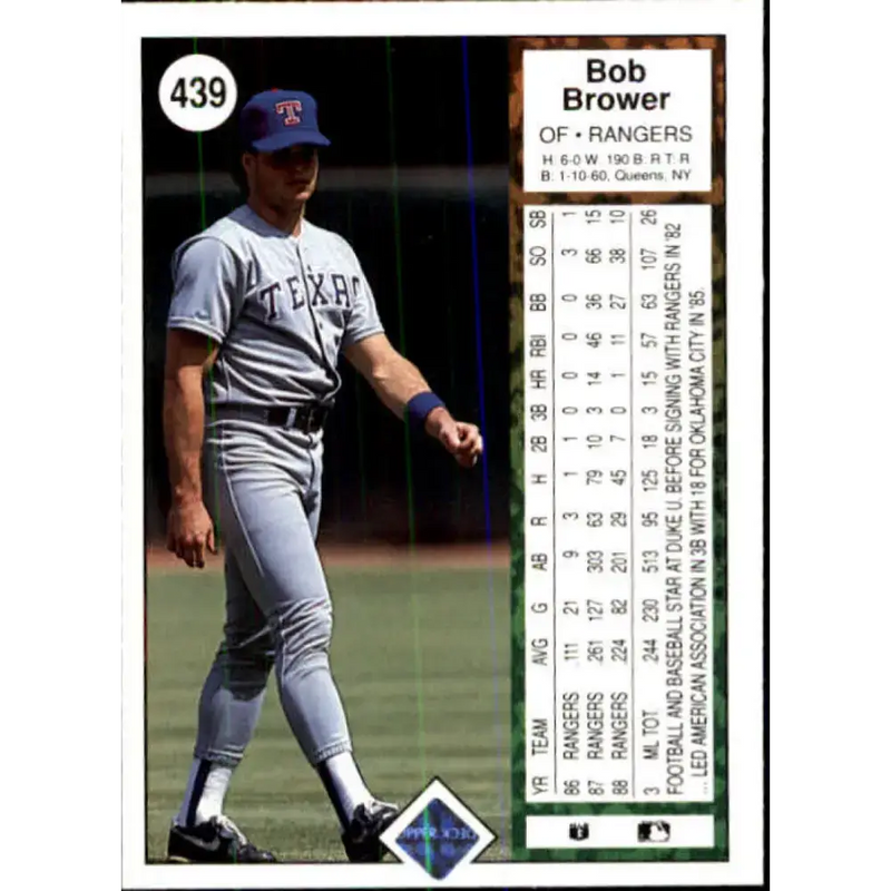 1989 Upper Deck #439 Bob Brower NM-MT Texas Rangers Baseball Card - Baseball Card Single