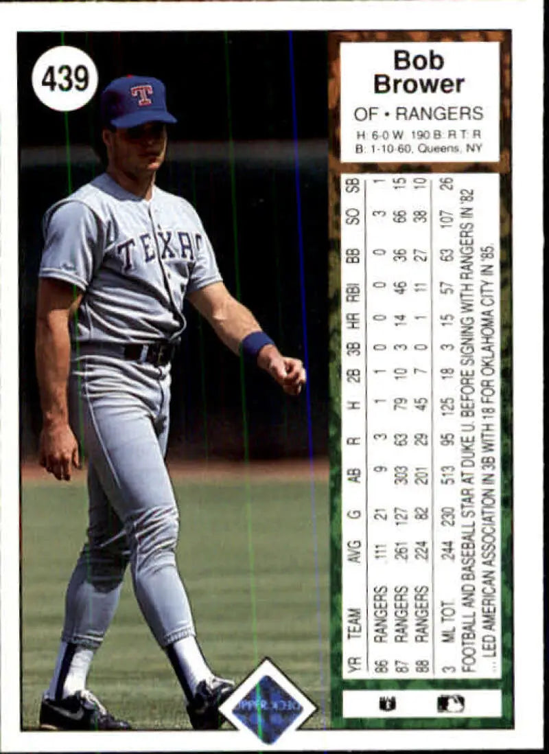 1989 Upper Deck #439 Bob Brower NM-MT Texas Rangers Baseball Card - Baseball Card Single
