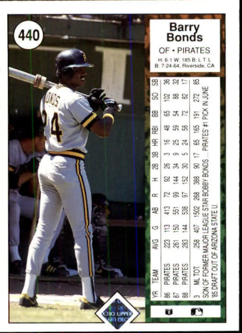 1989 Upper Deck #440 Barry Bonds NM-MT Pittsburgh Pirates Baseball Card - Baseball Card Single