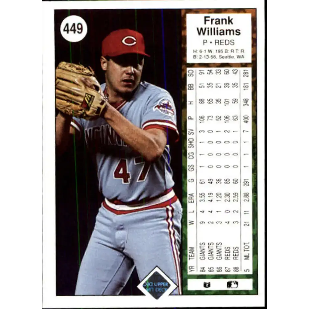 1989 Upper Deck #449 Frank Williams NM-MT Cincinnati Reds Baseball Card - Baseball Card Single