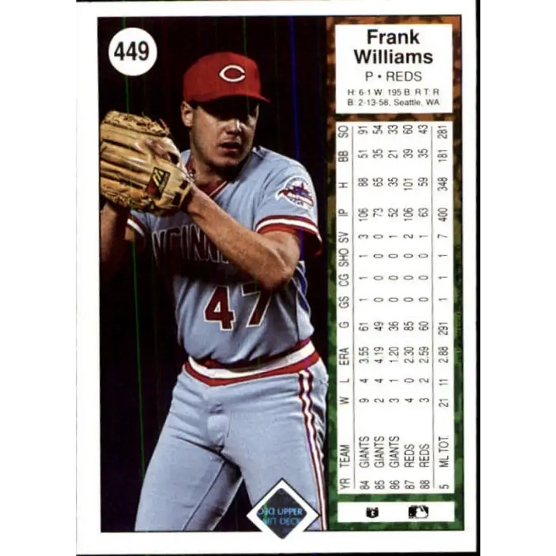1989 Upper Deck #449 Frank Williams NM-MT Cincinnati Reds Baseball Card - Baseball Card Single
