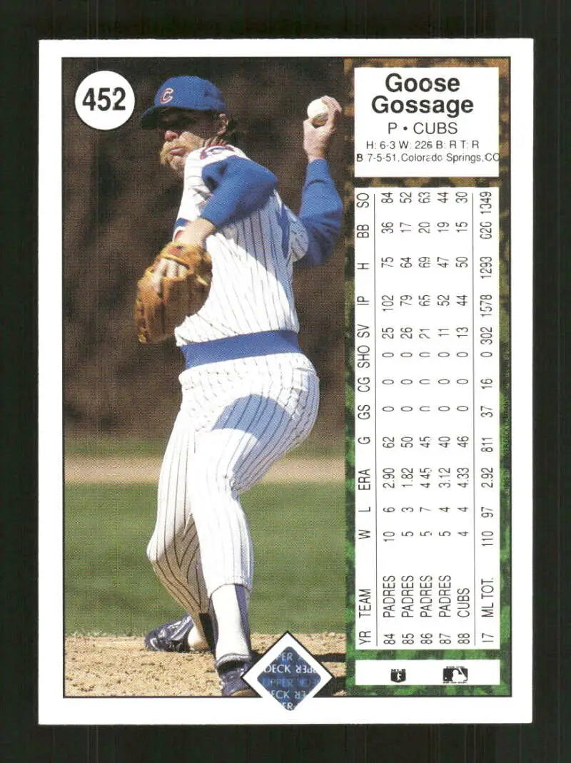 1989 Upper Deck #452 Rich Gossage NM-MT Chicago Cubs Baseball Card - Baseball Card Single