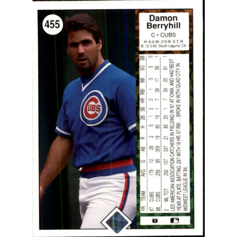 1989 Upper Deck #455 Damon Berryhill NM-MT Chicago Cubs Baseball Card - Baseball Card Single