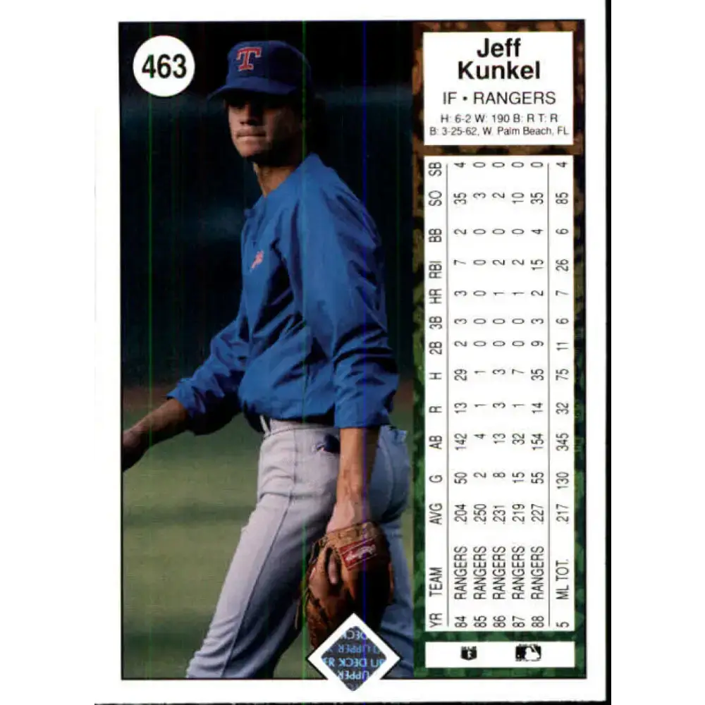 1989 Upper Deck #463 Jeff Kunkel NM-MT Texas Rangers Baseball Card - Baseball Card Single
