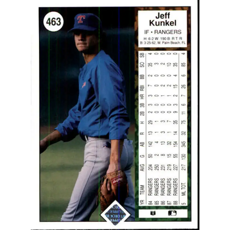 1989 Upper Deck #463 Jeff Kunkel NM-MT Texas Rangers Baseball Card - Baseball Card Single