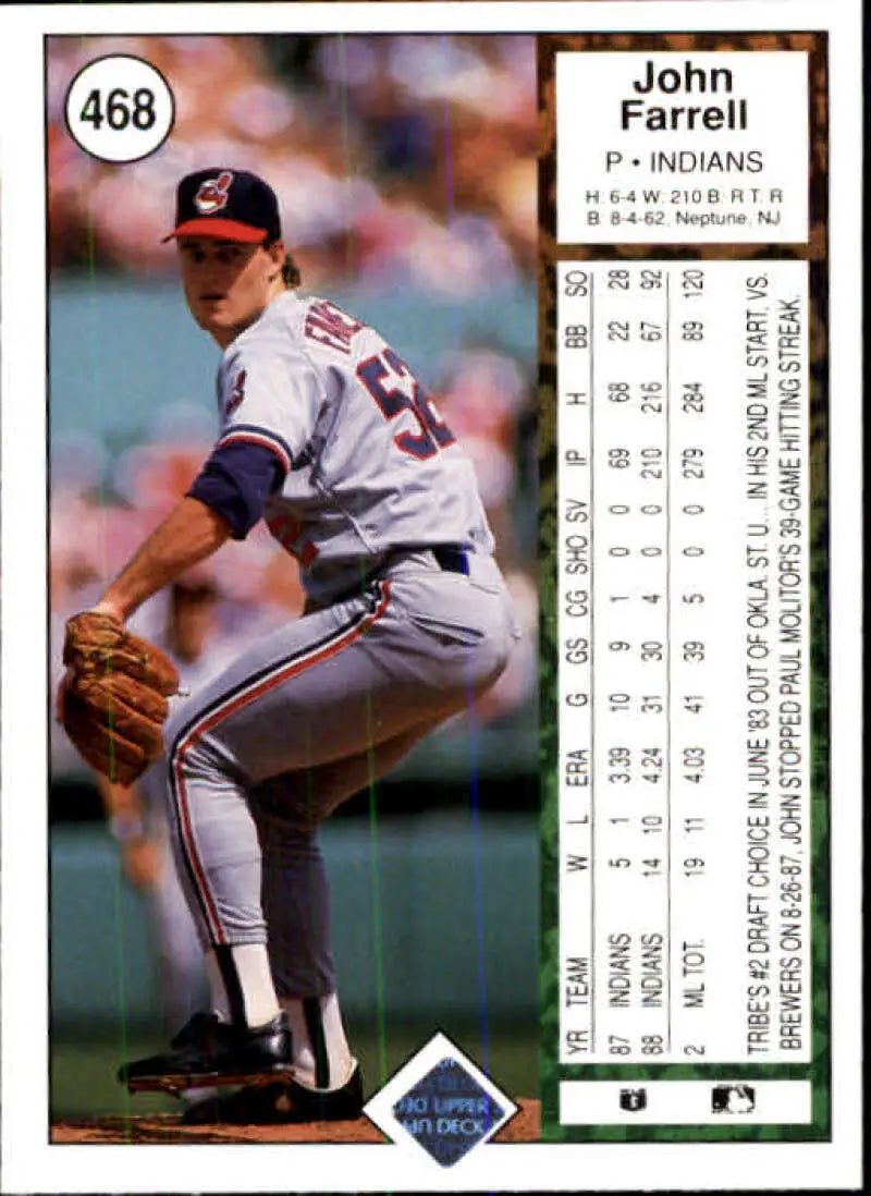 1989 Upper Deck #468 John Farrell NM-MT Cleveland Indians Baseball Card - Baseball Card Single