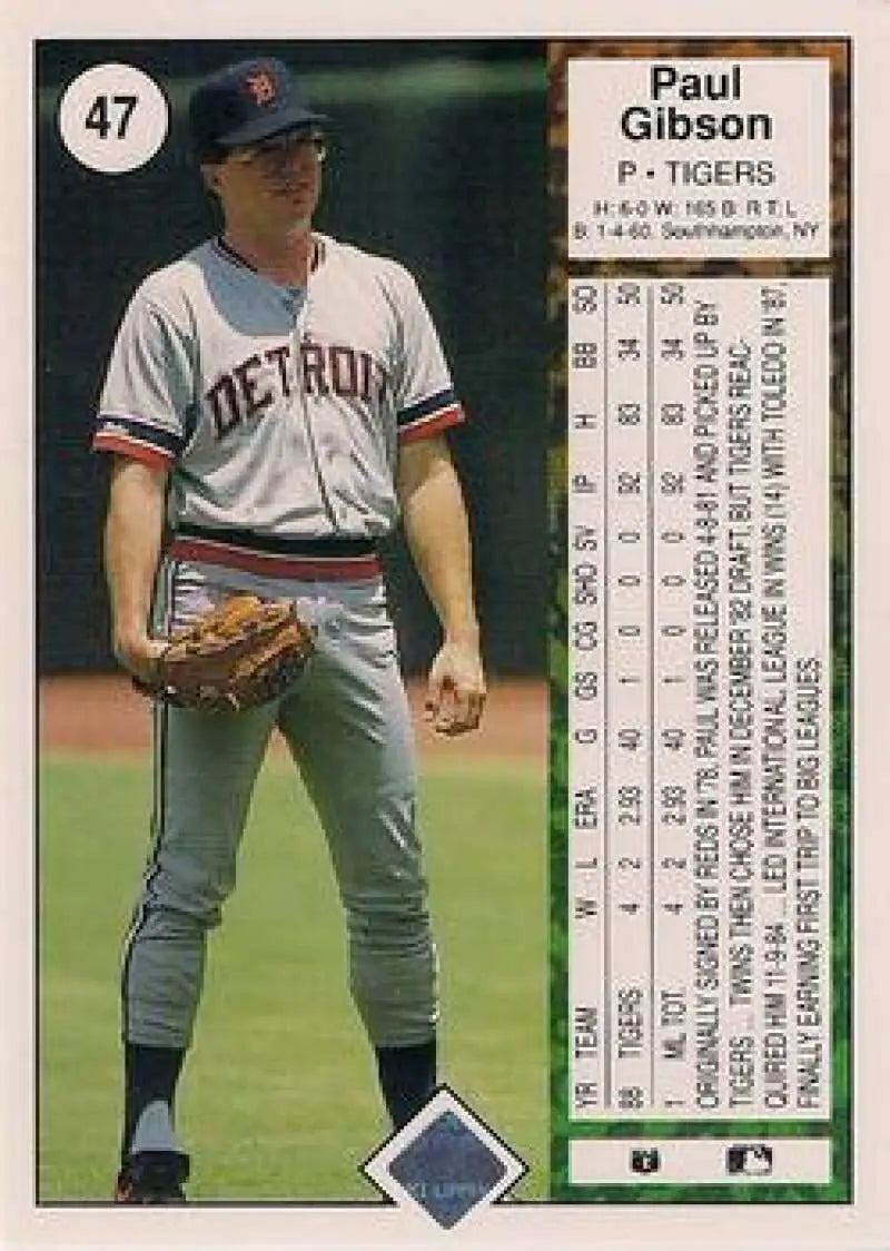 1989 Upper Deck #47 Paul Gibson NM-MT Detroit Tigers Baseball Card - Baseball Card Single