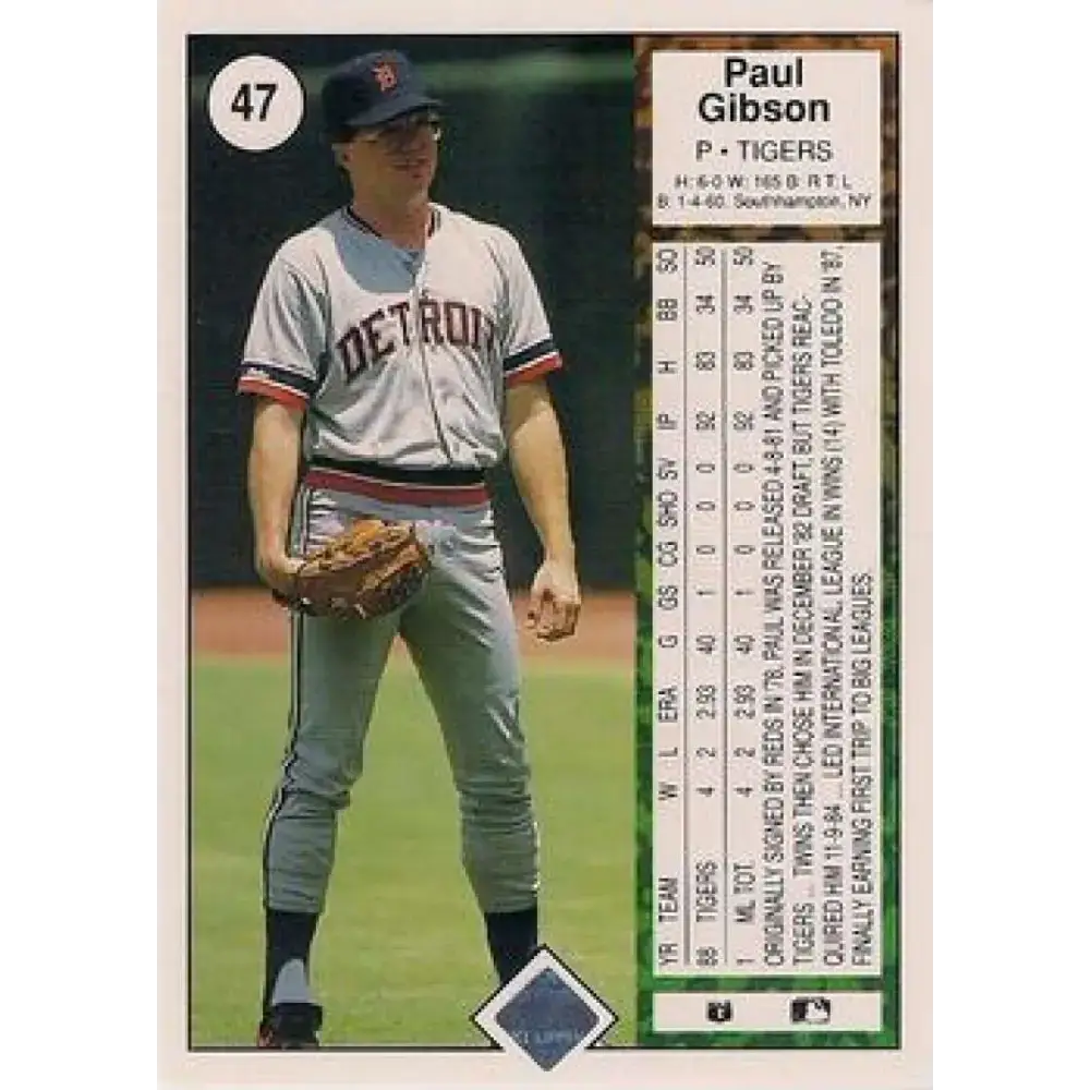 1989 Upper Deck #47 Paul Gibson NM-MT Detroit Tigers Baseball Card - Baseball Card Single
