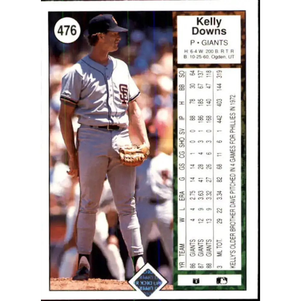 1989 Upper Deck #476 Kelly Downs NM-MT San Francisco Giants Baseball Card - Baseball Card Single