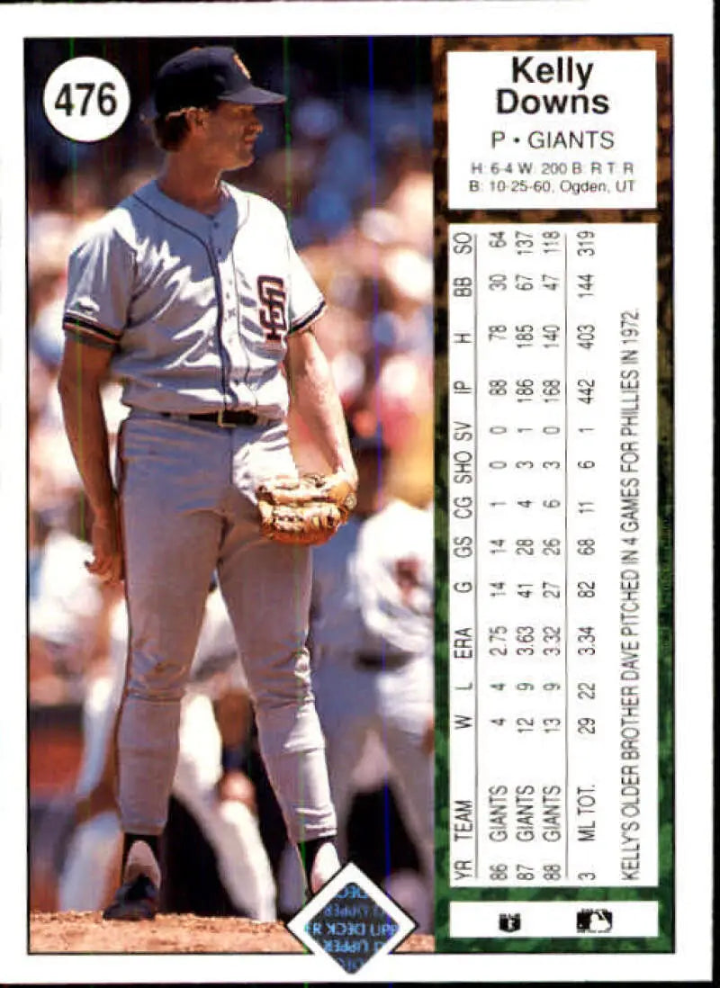 1989 Upper Deck #476 Kelly Downs NM-MT San Francisco Giants Baseball Card - Baseball Card Single