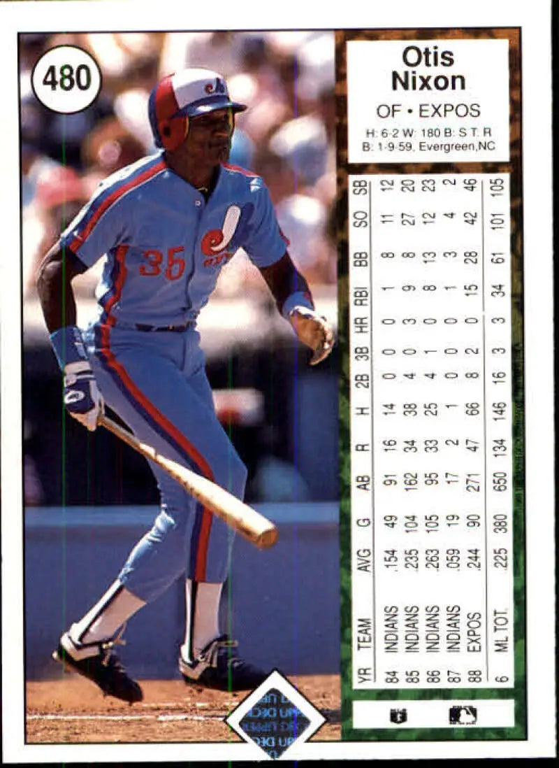 1989 Upper Deck #480 Otis Nixon NM-MT Montreal Expos Baseball Card - Baseball Card Single