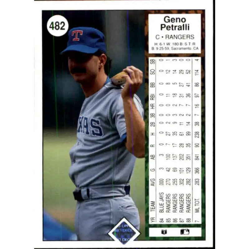 1989 Upper Deck #482 Geno Petralli NM-MT Texas Rangers Baseball Card - Baseball Card Single