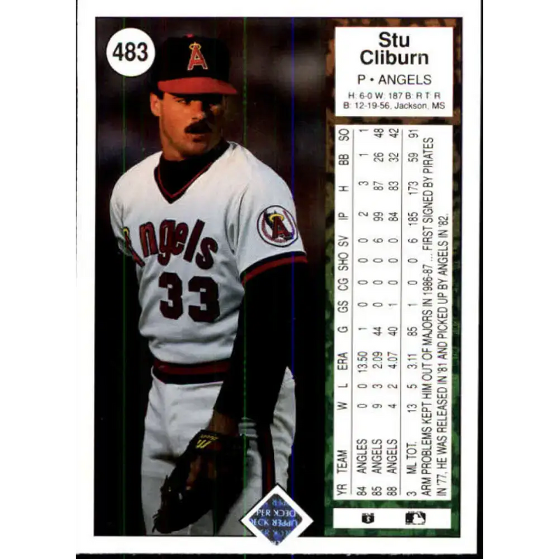 1989 Upper Deck #483 Stew Cliburn NM-MT California Angels Baseball Card - Baseball Card Single