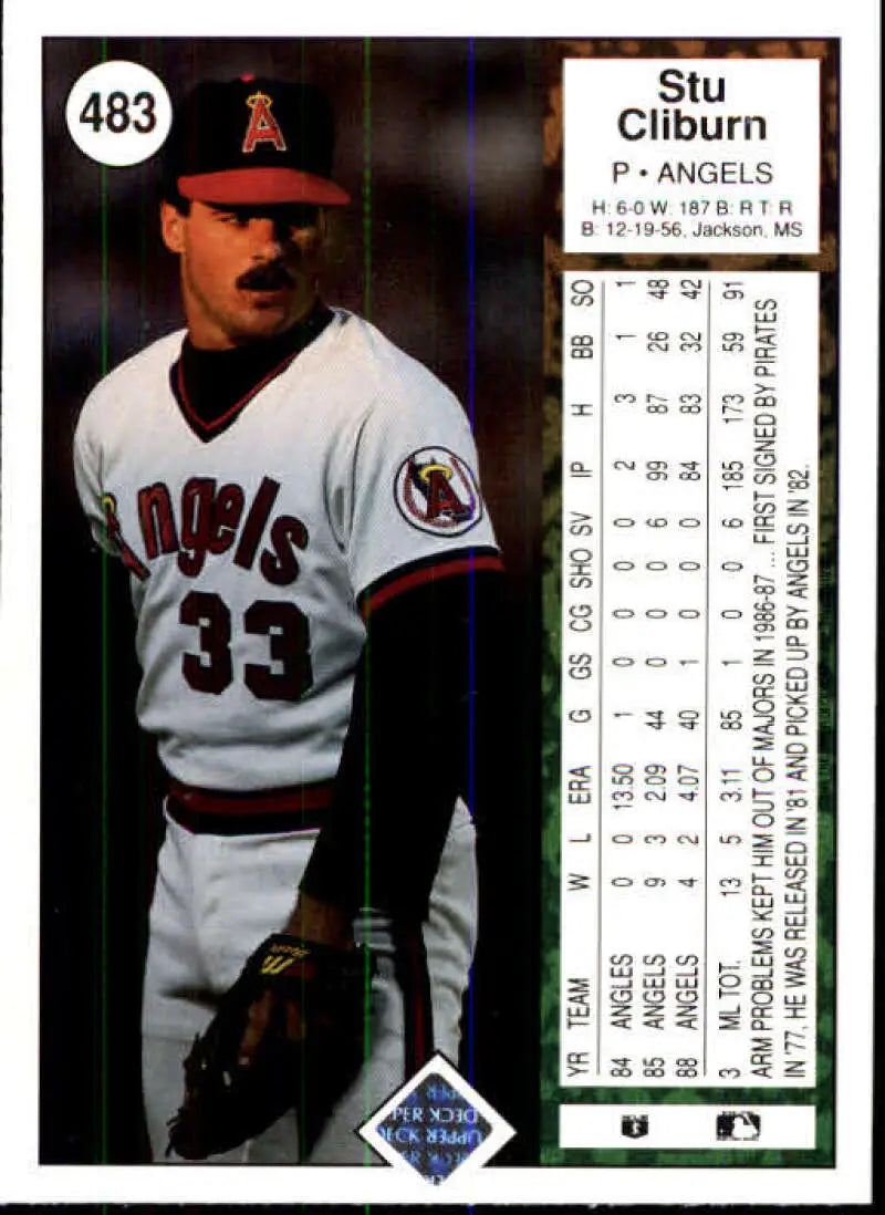 1989 Upper Deck #483 Stew Cliburn NM-MT California Angels Baseball Card - Baseball Card Single
