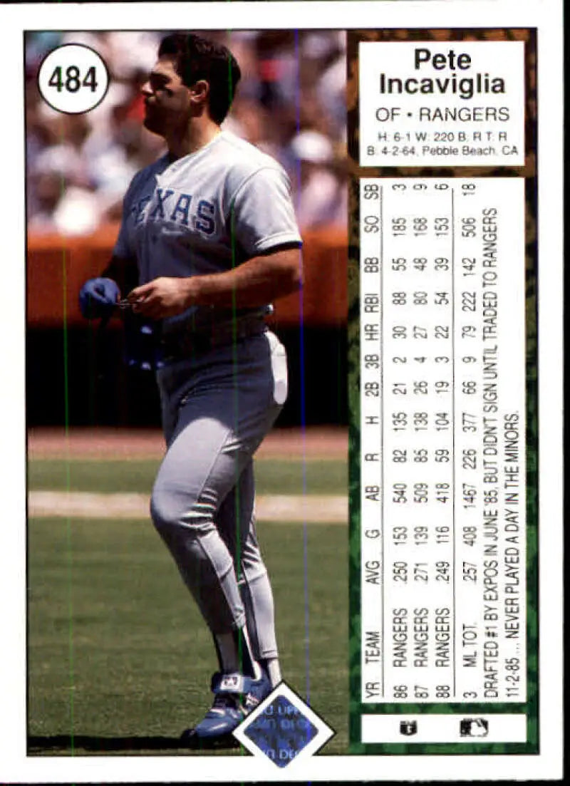 1989 Upper Deck #484 Pete Incaviglia NM-MT Texas Rangers Baseball Card - Baseball Card Single