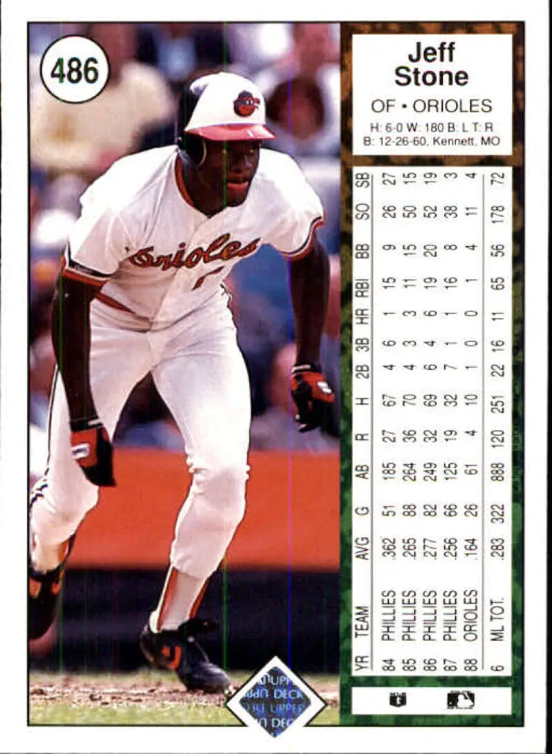 1989 Upper Deck #486 Jeff Stone NM-MT Baltimore Orioles Baseball Card - Baseball Card Single