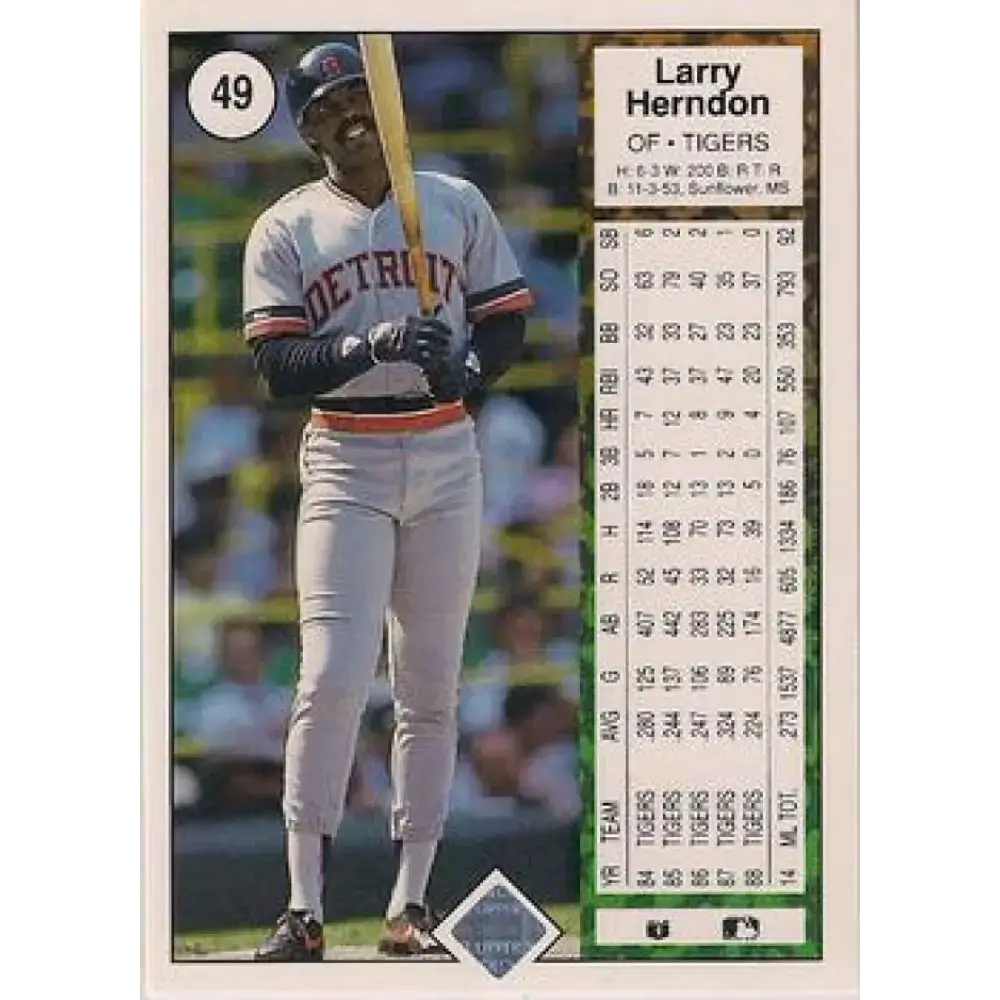 1989 Upper Deck #49 Larry Herndon NM-MT Detroit Tigers Baseball Card - Baseball Card Single