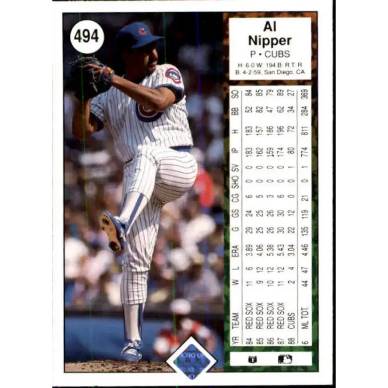 1989 Upper Deck #494 Al Nipper NM-MT Chicago Cubs Baseball Card - Baseball Card Single