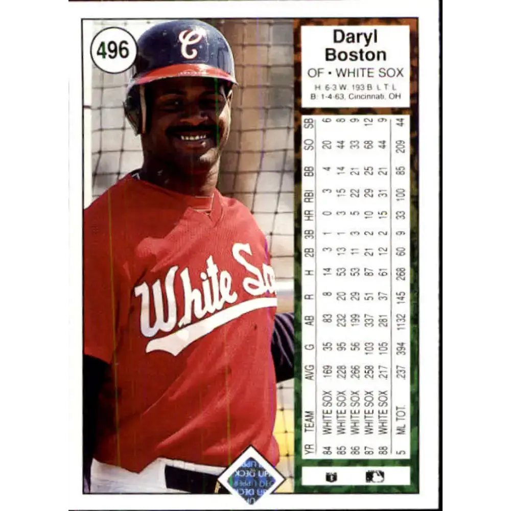 1989 Upper Deck #496 Daryl Boston NM-MT Chicago White Sox Baseball Card - Baseball Card Single
