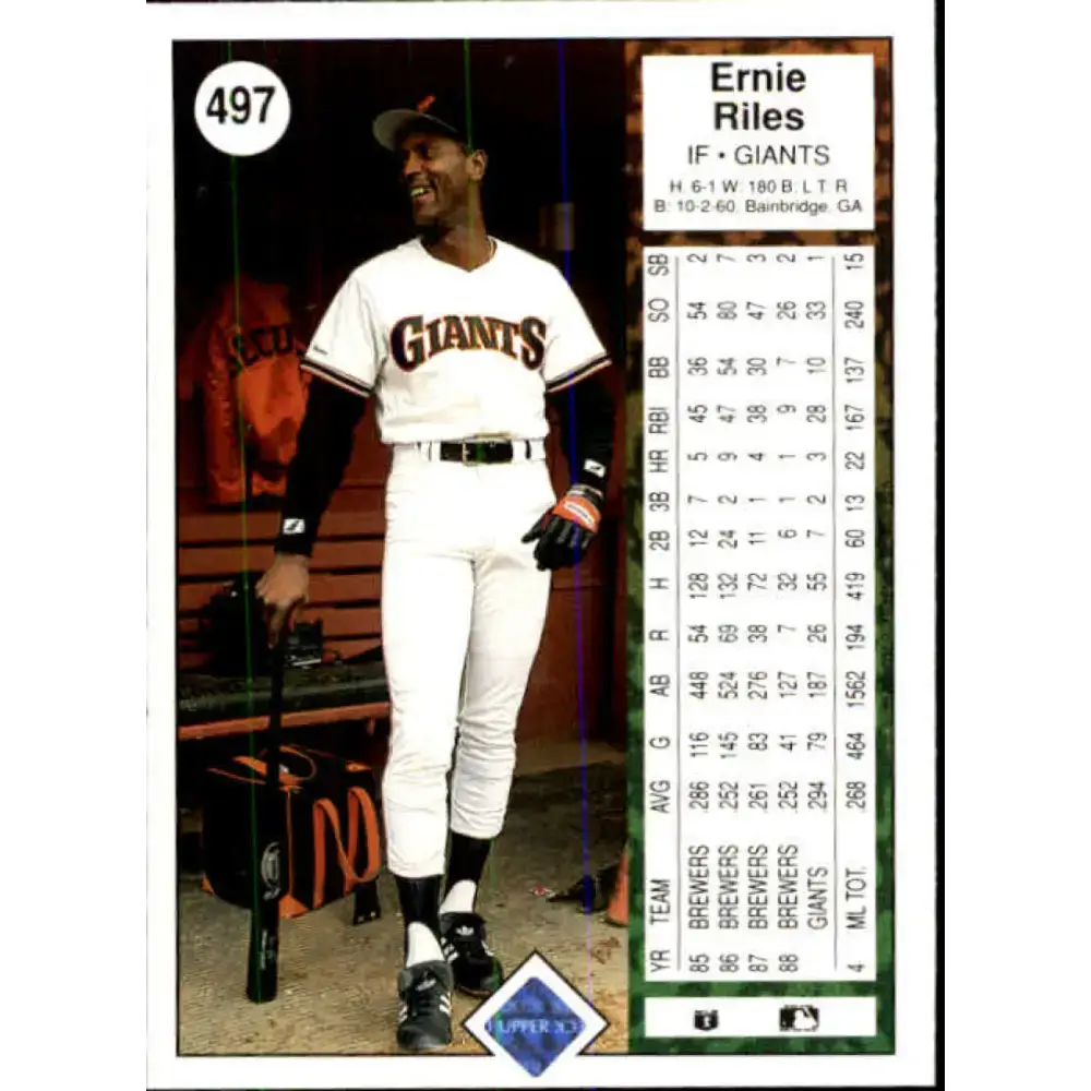 1989 Upper Deck #497 Ernest Riles NM-MT San Francisco Giants Baseball Card - Baseball Card Single