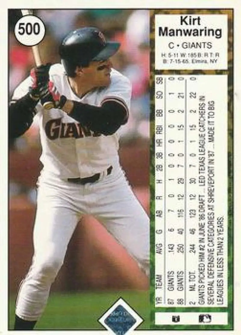 1989 Upper Deck #500 Kirt Manwaring NM-MT San Francisco Giants Baseball Card - Baseball Card Single