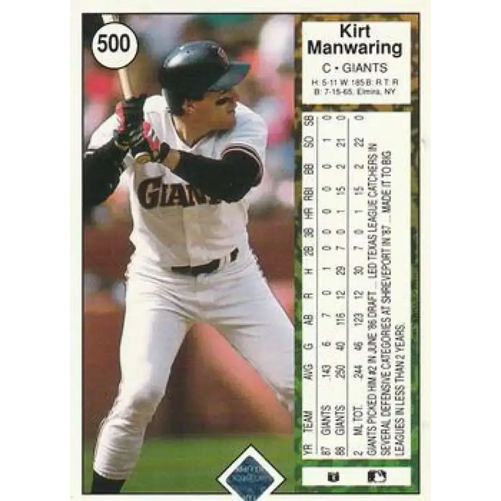 1989 Upper Deck #500 Kirt Manwaring NM-MT San Francisco Giants Baseball Card - Baseball Card Single