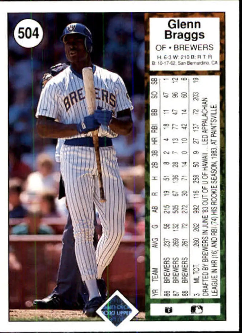 1989 Upper Deck #504 Glenn Braggs NM-MT Milwaukee Brewers Baseball Card - Baseball Card Single