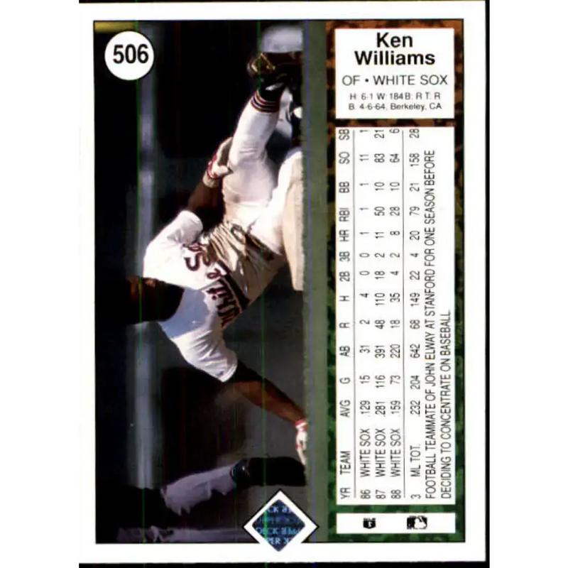 1989 Upper Deck #506 Kenny Williams NM-MT Chicago White Sox Baseball Card - Baseball Card Single