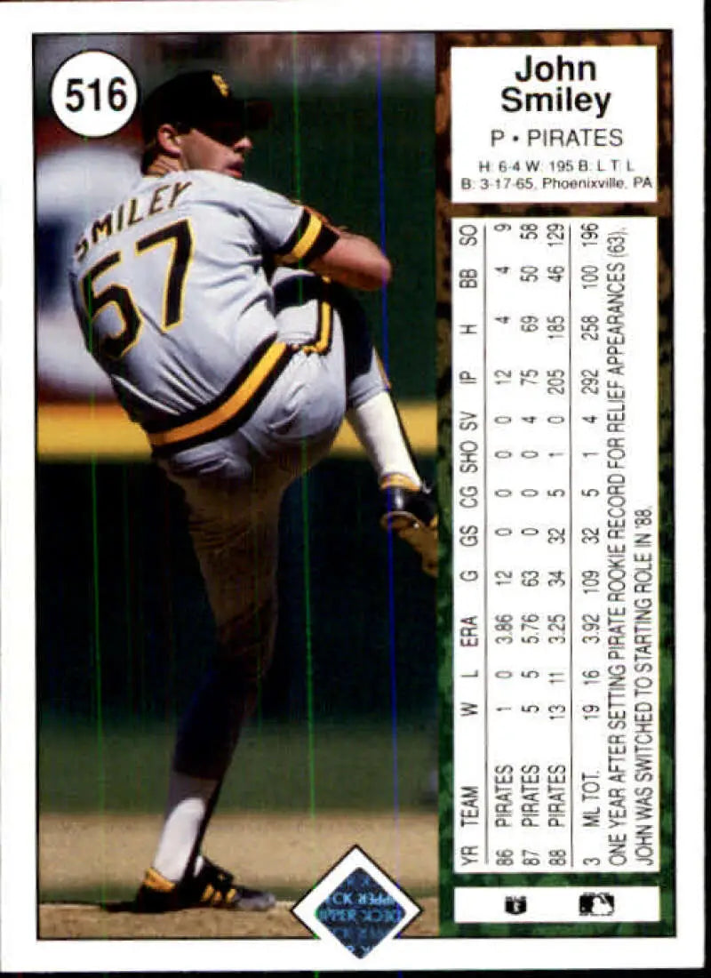 1989 Upper Deck #516 John Smiley NM-MT Pittsburgh Pirates Baseball Card - Baseball Card Single