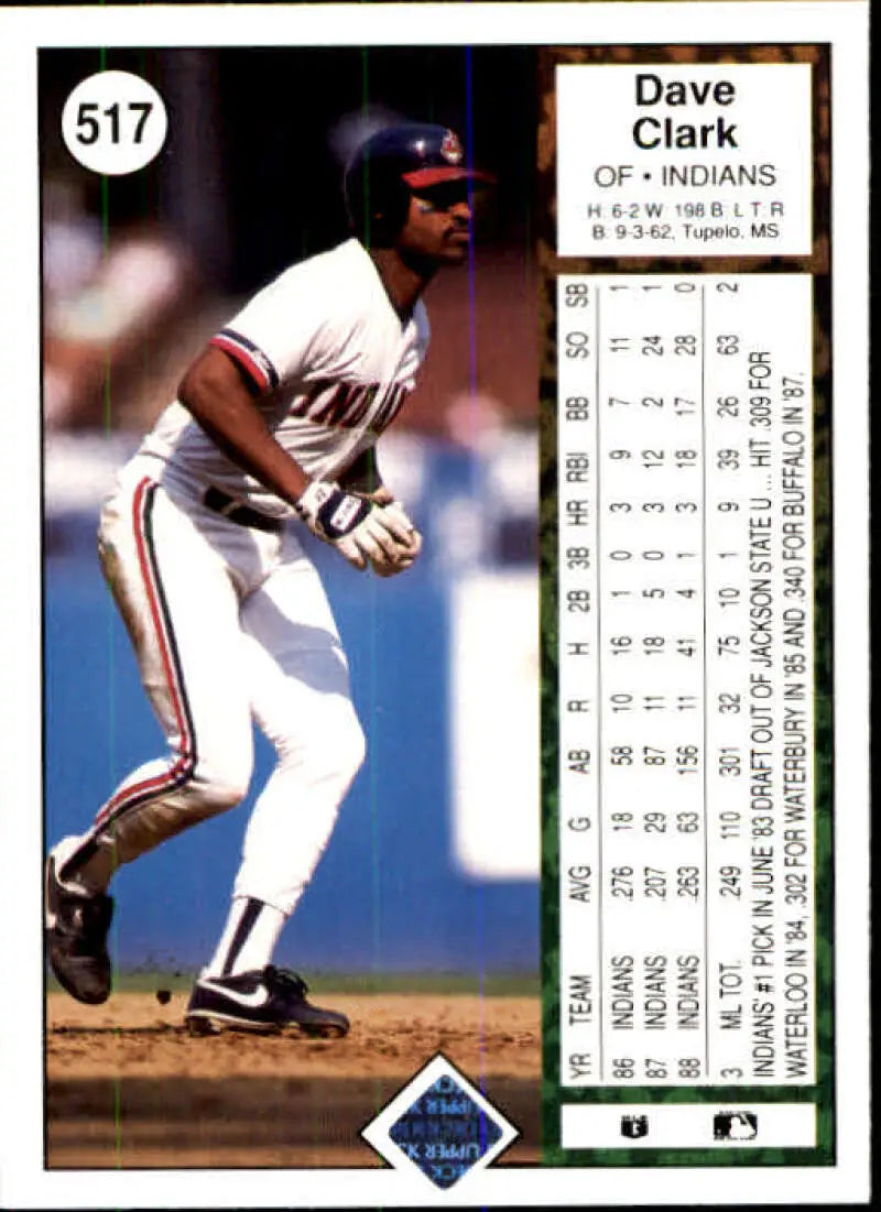 1989 Upper Deck #517 Dave Clark NM-MT Cleveland Indians Baseball Card - Baseball Card Single