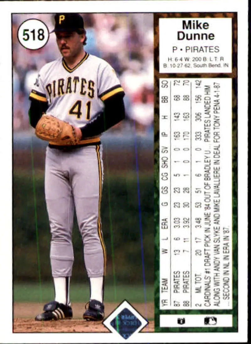 1989 Upper Deck #518 Mike Dunne NM-MT Pittsburgh Pirates Baseball Card - Baseball Card Single