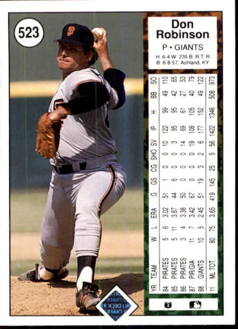 1989 Upper Deck #523 Don Robinson NM-MT San Francisco Giants Baseball Card - Baseball Card Single