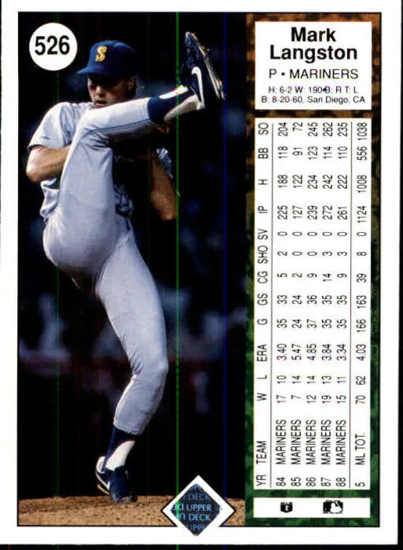 1989 Upper Deck #526 Mark Langston NM-MT Seattle Mariners Baseball Card - Baseball Card Single