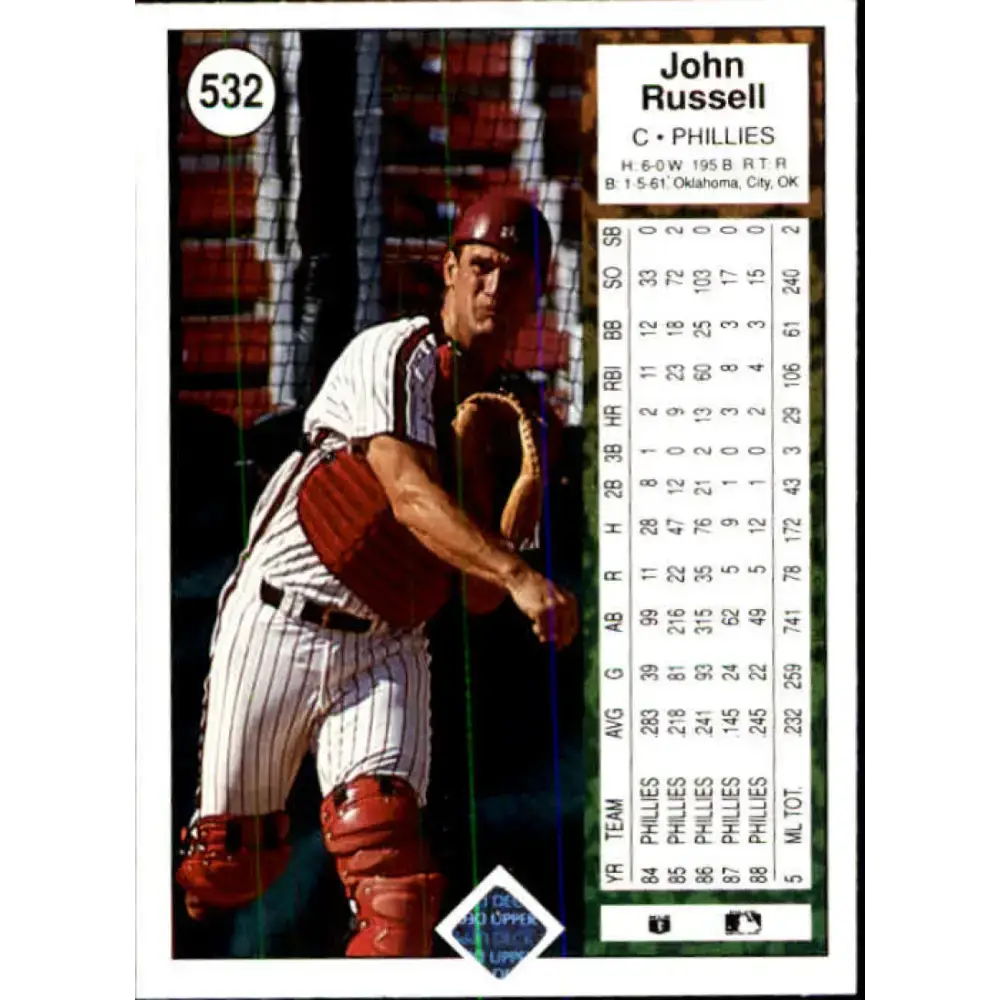 1989 Upper Deck #532 John Russell NM-MT Philadelphia Phillies Baseball Card - Baseball Card Single