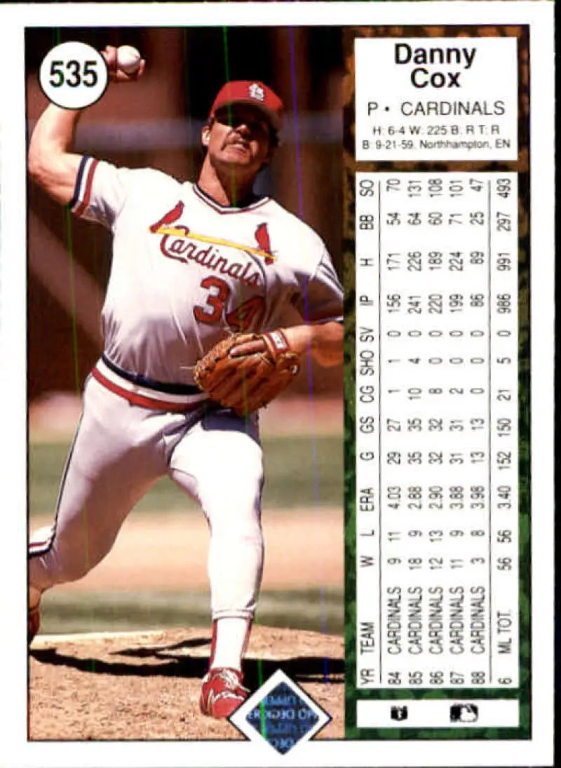 1989 Upper Deck #535 Danny Cox NM-MT St. Louis Cardinals Baseball Card - Baseball Card Single