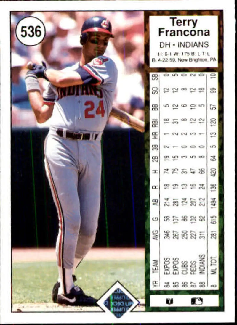 1989 Upper Deck #536 Terry Francona NM-MT Cleveland Indians Baseball Card - Baseball Card Single