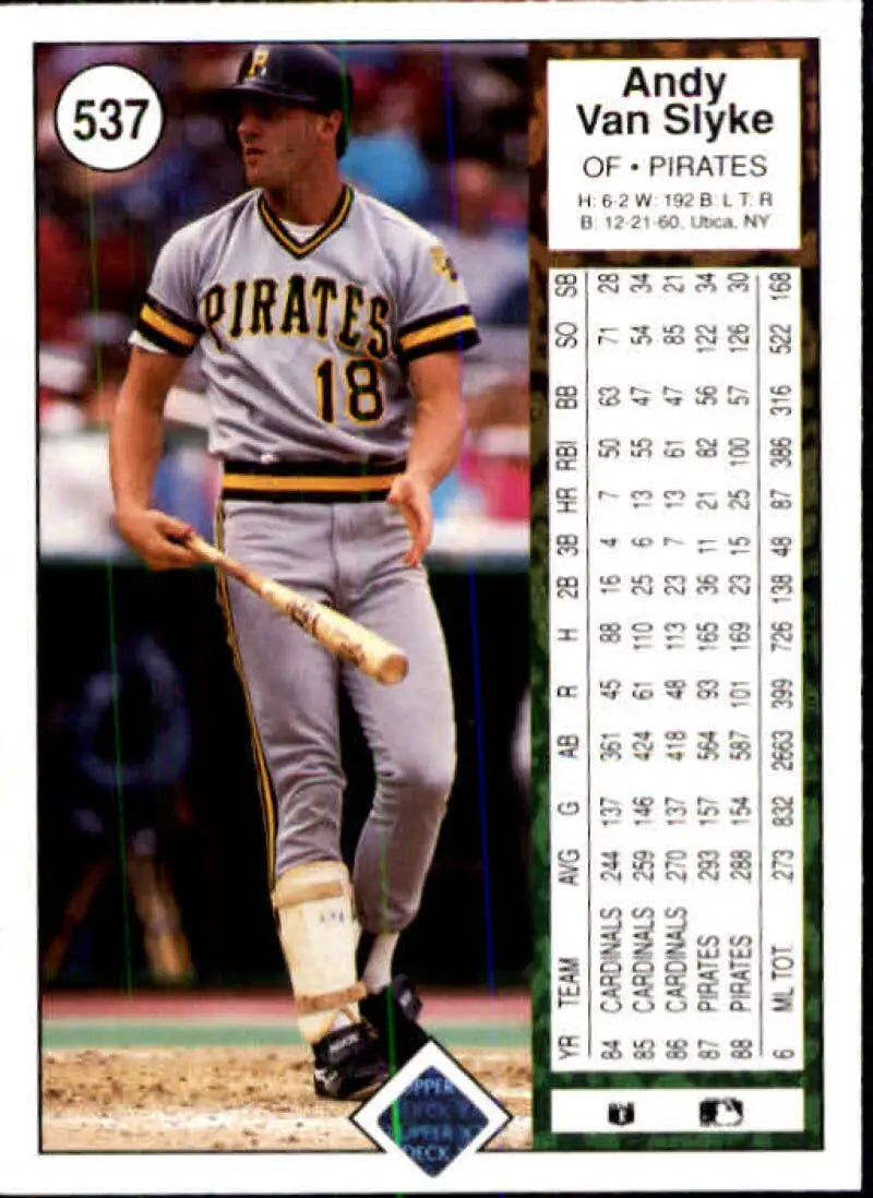 1989 Upper Deck #537 Andy Van Slyke NM-MT Pittsburgh Pirates Baseball Card - Baseball Card Single