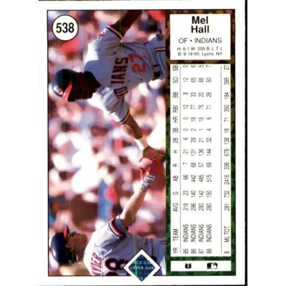 1989 Upper Deck #538 Mel Hall NM-MT Cleveland Indians Baseball Card - Baseball Card Single