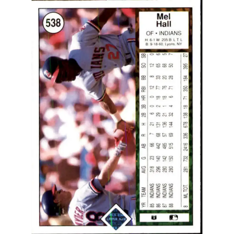 1989 Upper Deck #538 Mel Hall NM-MT Cleveland Indians Baseball Card - Baseball Card Single