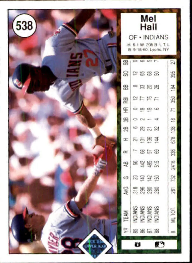 1989 Upper Deck #538 Mel Hall NM-MT Cleveland Indians Baseball Card - Baseball Card Single