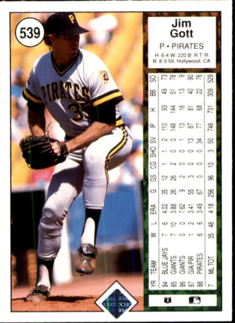 1989 Upper Deck #539 Jim Gott NM-MT Pittsburgh Pirates Baseball Card - Baseball Card Single