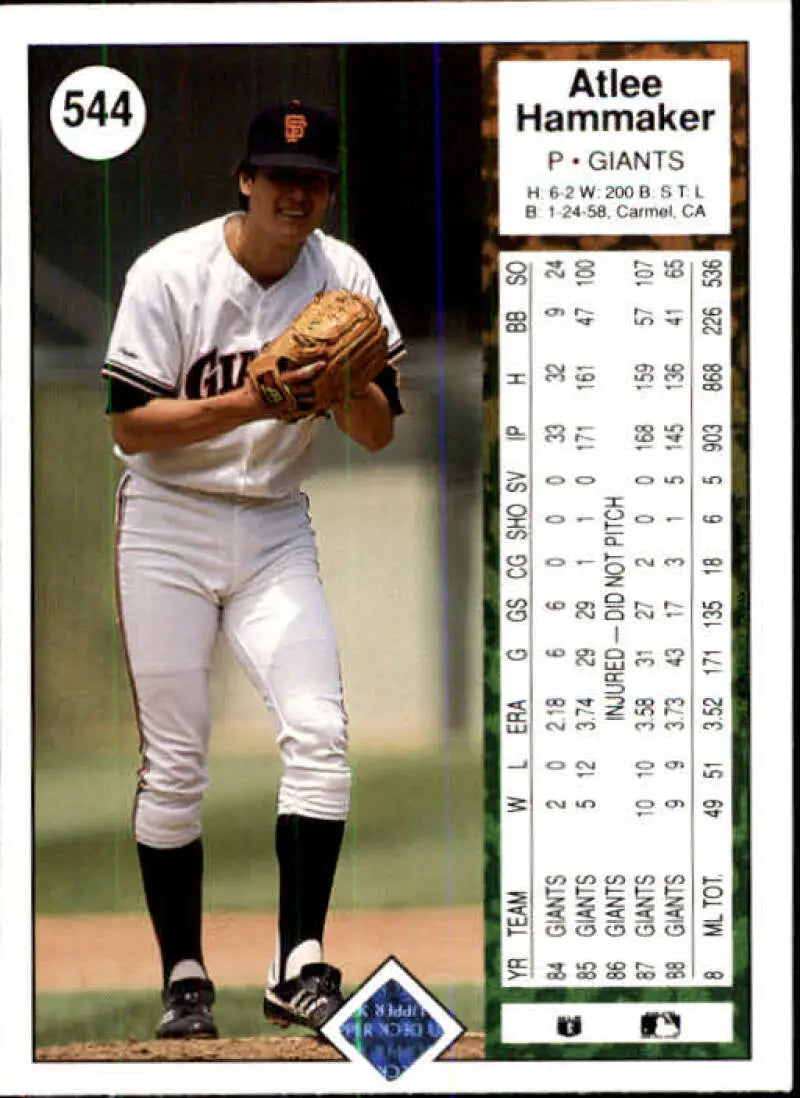 1989 Upper Deck #544 Atlee Hammaker NM-MT San Francisco Giants Baseball Card - Baseball Card Single