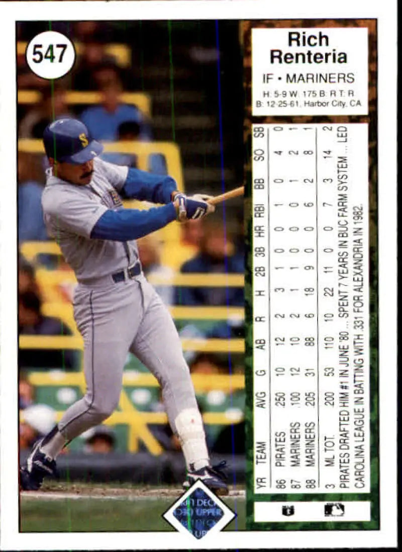 1989 Upper Deck #547 Rich Renteria NM-MT Seattle Mariners Baseball Card - Baseball Card Single