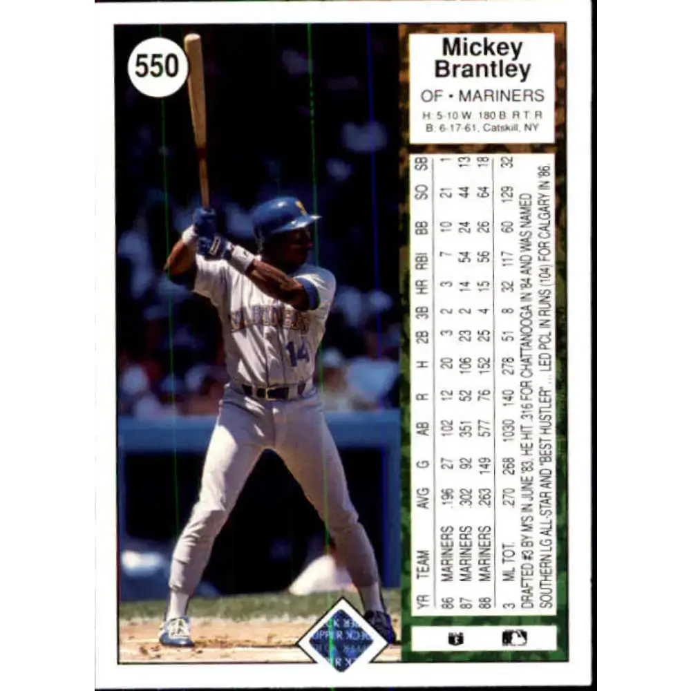 1989 Upper Deck #550 Mickey Brantley NM-MT Seattle Mariners Baseball Card - Baseball Card Single