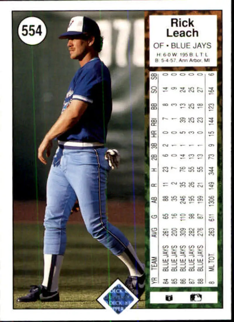 1989 Upper Deck #554 Rick Leach NM-MT Toronto Blue Jays Baseball Card - Baseball Card Single